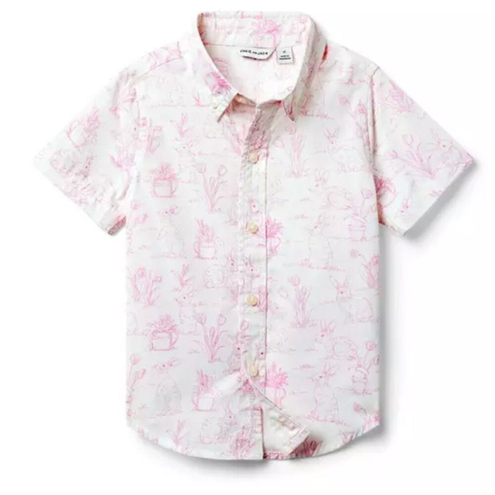 Janie and Jack 100048982 Bunny Toile Poplin short sleeve shirt NWT size 12-18 mo